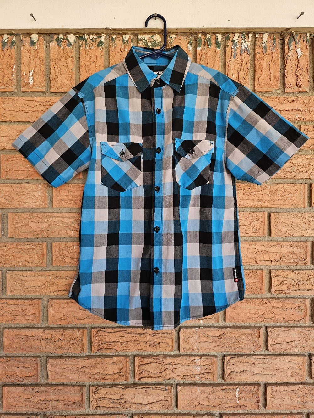 Airwalk Kids Blue Plaid Short-Sleeve Button Down Shirt Size 8